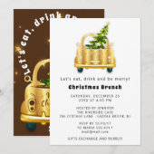 Rode Auto Kerst Brunch Diner Boom Goud Bruin Kaart (Voorkant / Achterkant)