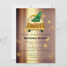 Rode Auto Kerst Brunch Diner Boom Gouden Glitters Kaart