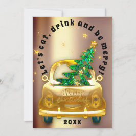 Rode Auto Kerst Brunch Diner Boom Gouden Glitters Kaart