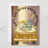 Rode Auto Kerst Brunch Diner Boom Gouden Sterren Kaart (Achterkant)