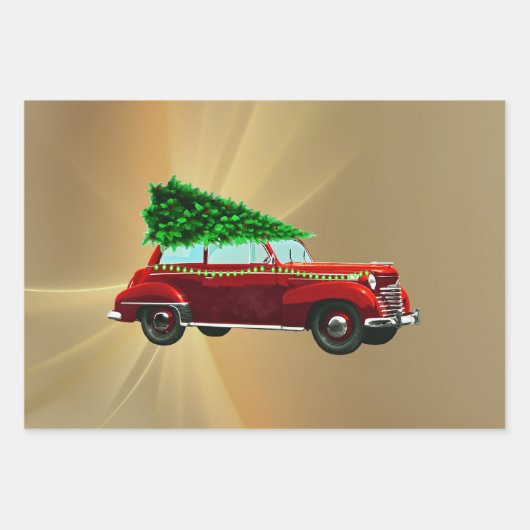 rode auto kerst Waterverf Inpakpapier Vel (Voorkant)