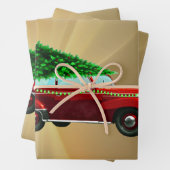rode auto kerst Waterverf Inpakpapier Vel (In situ)