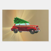 rode auto kerst Waterverf Inpakpapier Vel (Voorkant 3)
