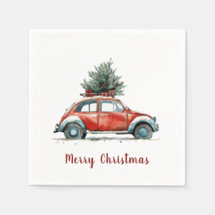 Rode Auto Kerstboom Geschenken Vintage Kerstfeest Servet