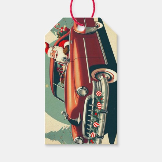  rode auto & kerstman cadeaulabel (Voorkant)