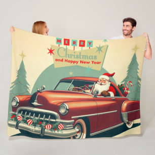 rode auto & kerstman fleece deken
