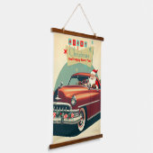 rode auto & kerstman hangend wandkleed (Gebogen)