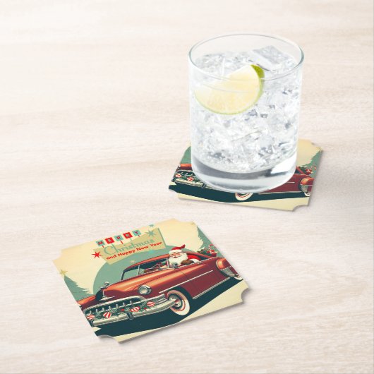  rode auto & kerstman kartonnen onderzetters (Insitu)