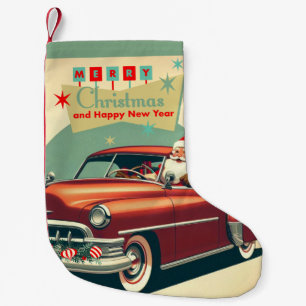  rode auto & kerstman kleine kerstsok