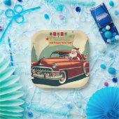 rode auto & kerstman papieren bordje (Feest)