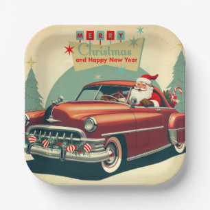 rode auto & kerstman papieren bordje