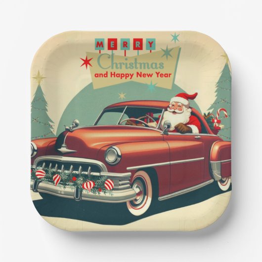 rode auto & kerstman papieren bordje (Voorkant)