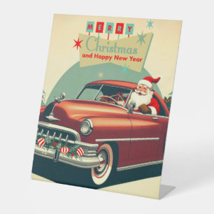  rode auto & kerstman reclamebord met voetstuk
