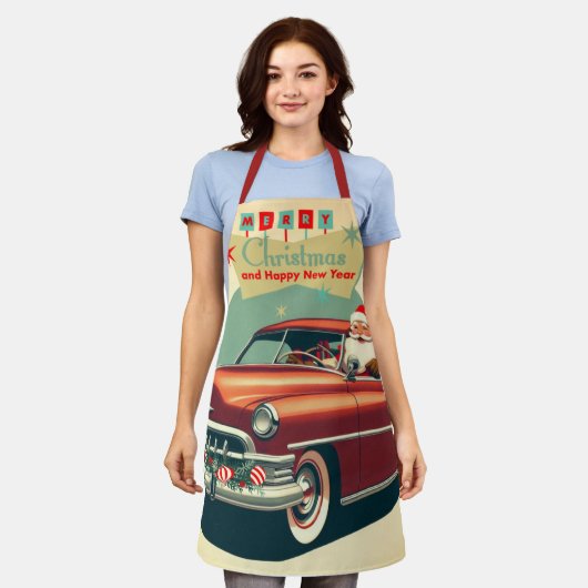 rode auto & kerstman schort (Gedragen)