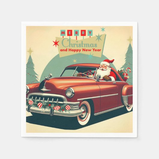  rode auto & kerstman servet (Voorkant)