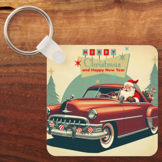 rode auto & kerstman sleutelhanger (Voorkant)