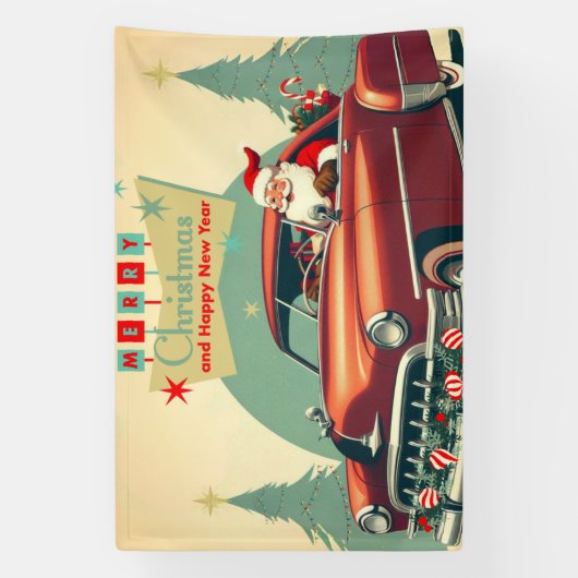 rode auto & kerstman spandoek (Verticaal)