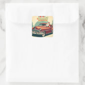 rode auto & kerstman vierkante sticker (Tas)