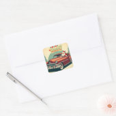 rode auto & kerstman vierkante sticker (Envelop)