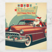 rode auto & kerstman wijn etiket (Enkel label)