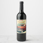 rode auto & kerstman wijn etiket (Voorkant)