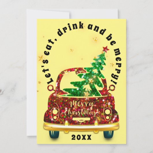 Rode Auto Kerstmis Brunch Diner Boom Goud Geel Kaart (Achterkant)