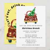 Rode Auto Kerstmis Brunch Diner Boom Goud Geel Kaart (Voorkant / Achterkant)