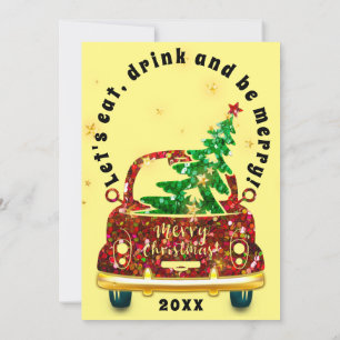 Rode Auto Kerstmis Brunch Diner Boom Goud Geel Kaart