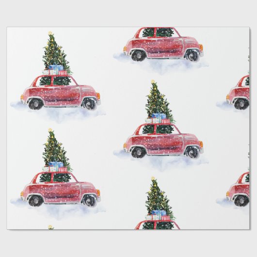  rode auto | kerstpapier cadeaupapier (Vlak)