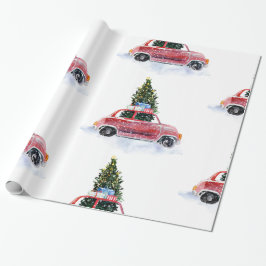  rode auto | kerstpapier cadeaupapier