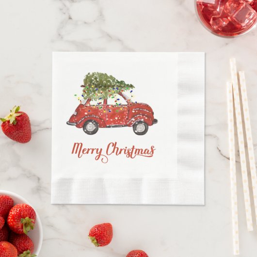  rode auto kerstpapier servetten (Insitu)