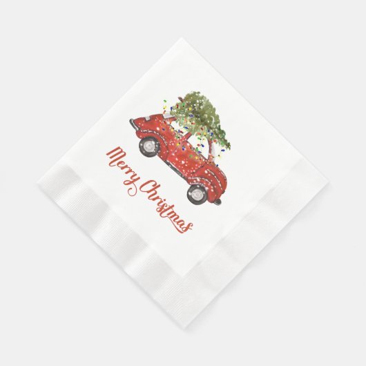  rode auto kerstpapier servetten (Hoek)