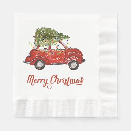 rode auto kerstpapier servetten (Voorkant)