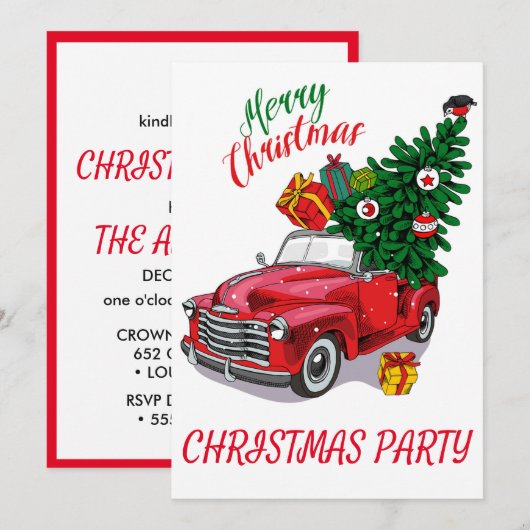 rode auto kerstvakantie kaart (Voorkant / Achterkant)