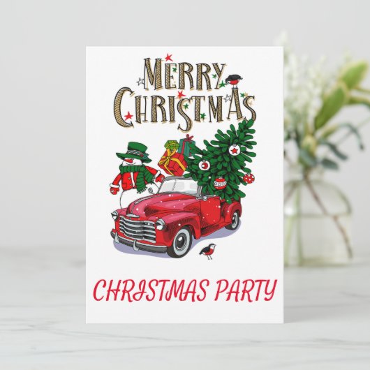  rode auto kerstvakantie kaart (Staand voorkant)