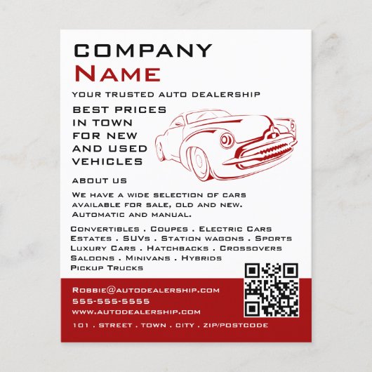 Rode auto Logo, Auto Dealership Adverteren Flyer (Voorkant)