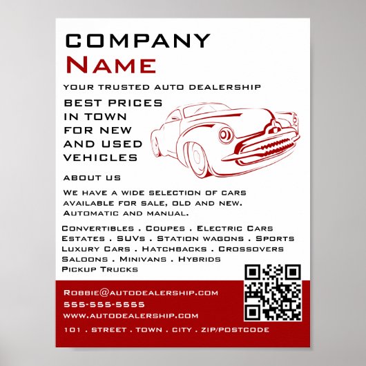 Rode auto Logo, Auto Dealership Adverteren Poster (Voorkant)