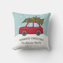 Rode auto met boom, het liefste kerstfeest kussen