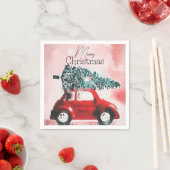  rode auto met een kerstboom vastgebonden aan het  servet (Insitu)