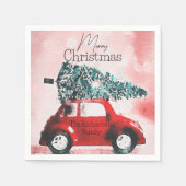  rode auto met een kerstboom vastgebonden aan het  servet (Voorkant)