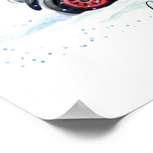 Rode auto met kerstbomen in sneeuw poster (Hoek)