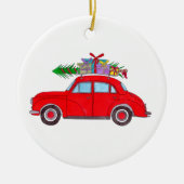 Rode auto met kerstboom Aquarel Keramisch Ornament (Voorkant)