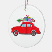 Rode auto met kerstboom Aquarel Keramisch Ornament (Links)