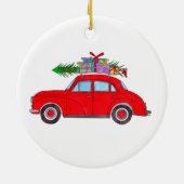 Rode auto met kerstboom Aquarel Keramisch Ornament (Achterkant)