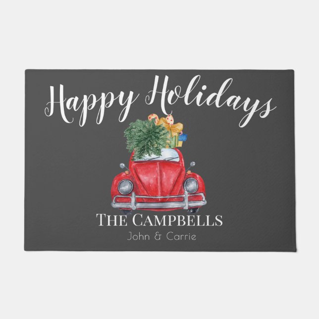 Rode auto met kerstboom  deurmat (Voorkant)