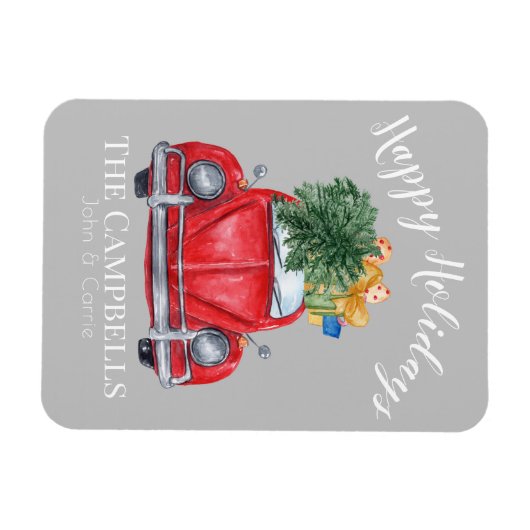 Rode auto met kerstboom  magneet (Horizontaal)