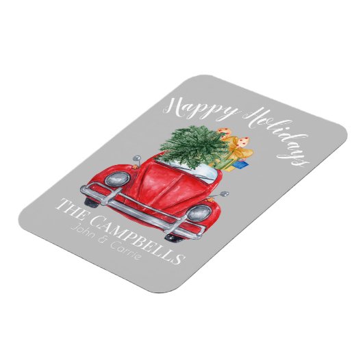 Rode auto met kerstboom  magneet (Linkerzijde)