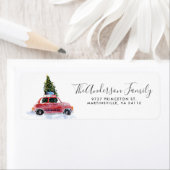 Rode Auto met Kerstboom Retouradreslabel Etiket (Insitu)