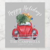 Rode auto met kerstboom  wijn etiket (Enkel label)