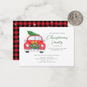 rode auto met kerstboomfamilie notitiekaartje (Voorkant / Achterkant in situ)